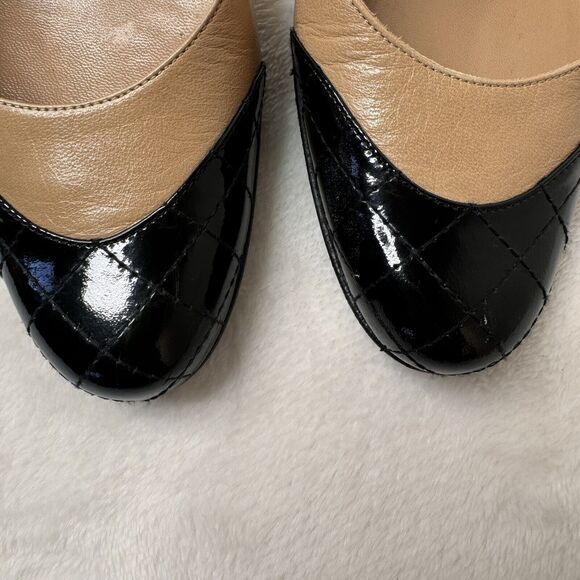 Chanel Womens Slingback Heels Mixed Media Patent Leather Quilted Beige Size 36.5 - Picture 3 of 13